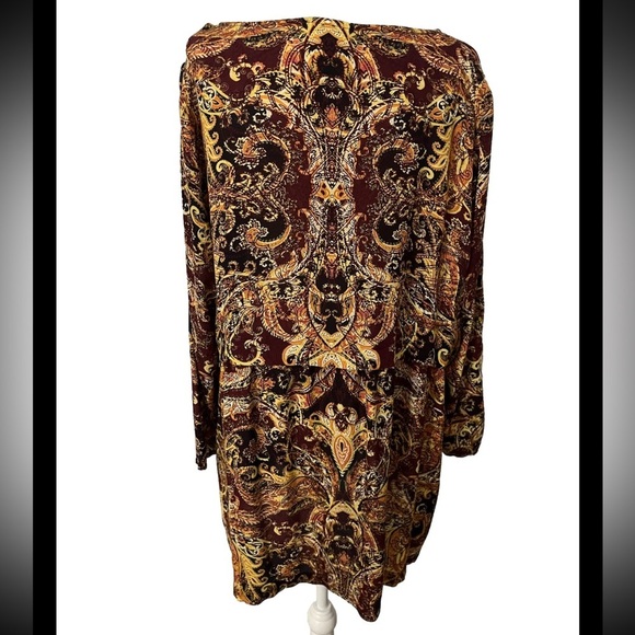 J. Jill Long Sleeve Burgundy Gold Paisley Print Tunic With Side Split XL - Picture 4 of 8